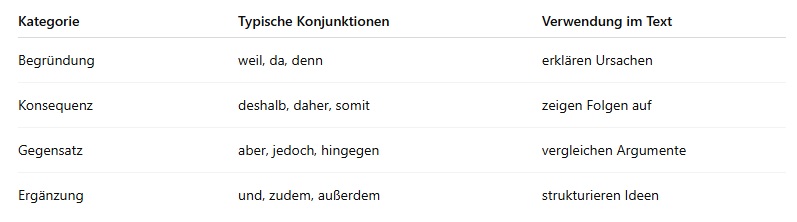 Tabelle Konjunktionen