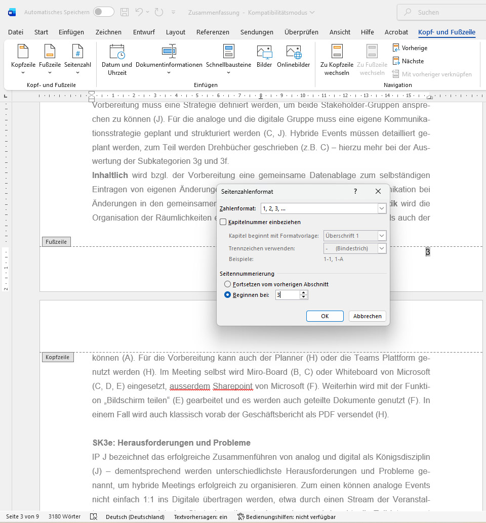 Word Seitenzahl ab Seite 3